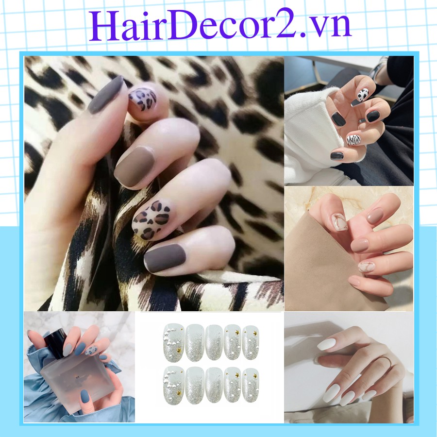 Bộ nail, sticker 24 móng tay in hình hoa văn 3D sang chảnh