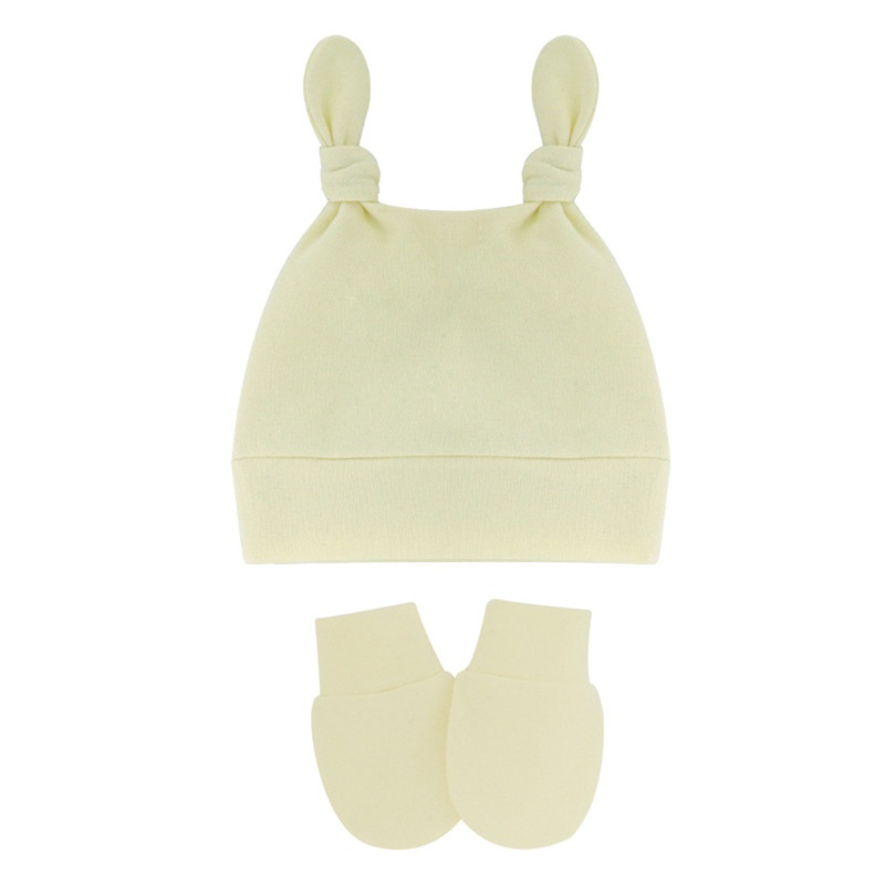 Găng Tay Len Beanie Màu Trơn Kèm Găng Tay Gắn Tai Dành Cho Bé Sơ Sinh