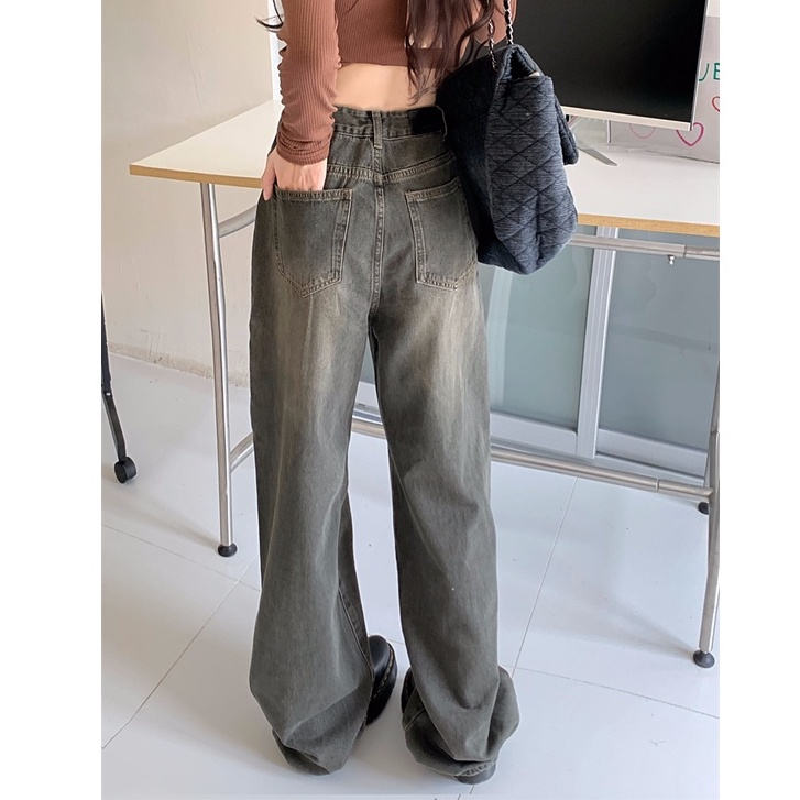 QKOOLE  Quần Jean Ống Đứng Phong Cách vintage Hàn Quốc  quần jean nữ ống đứng lưng cao