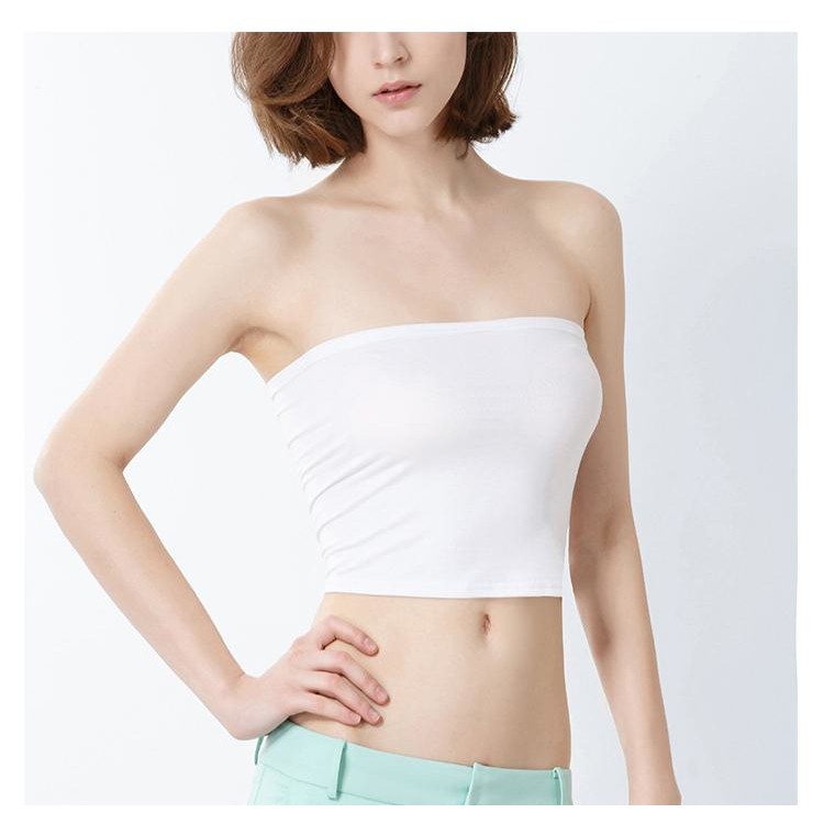 A016 Áo quây ngực ống tube crt đen trắng dáng ngắn co giãn, Áo lót bra croptop không dây thun phông trơn ôm body