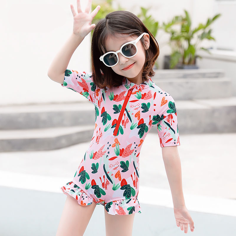 Đồ Bơi Liền Thân Tay Ngắn Có Khóa Kéo Cho Bé Gái