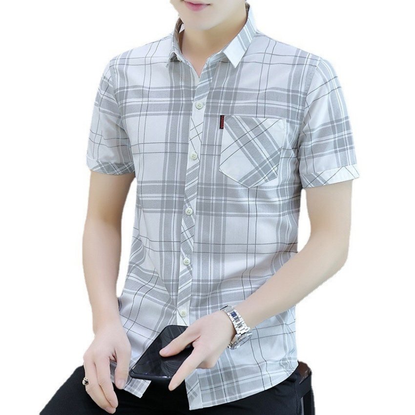 Áo Sơ Mi Nam Ngắn Tay ❤️ Áo Sơ Mi Nam Cộc Tay In Caro 3D Phối Túi Thời Trang Erina Cao Cấp Form Áo Chuẩn