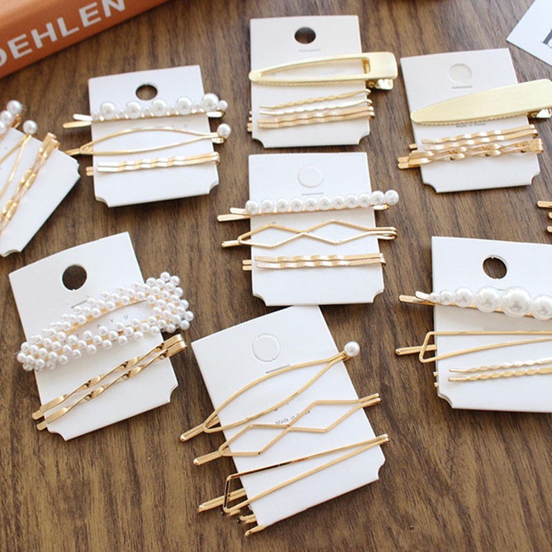 Set 3 Kẹp Tóc Kim Loại Đính Ngọc Trai Nhiều Màu Sắc Thời Trang