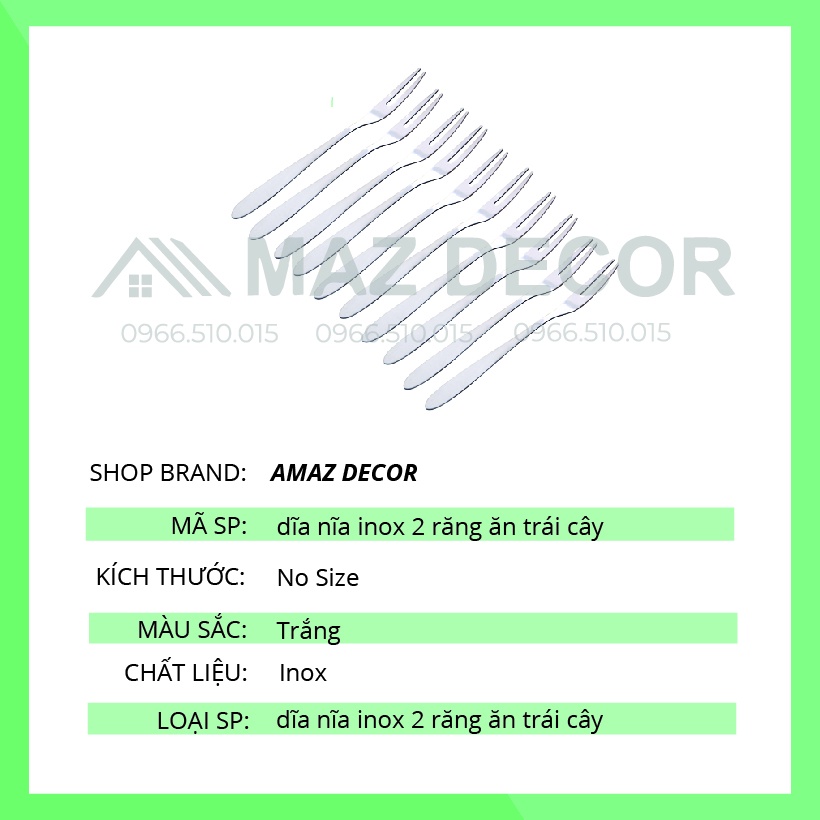 Giá sỉ tại xưởng Bộ 10 chiếc dĩa nĩa inox 2 răng ăn trái cây hoa quả dài 13 cm bền rẻ