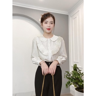Áo sơ mi chấm bi bèo cổ
