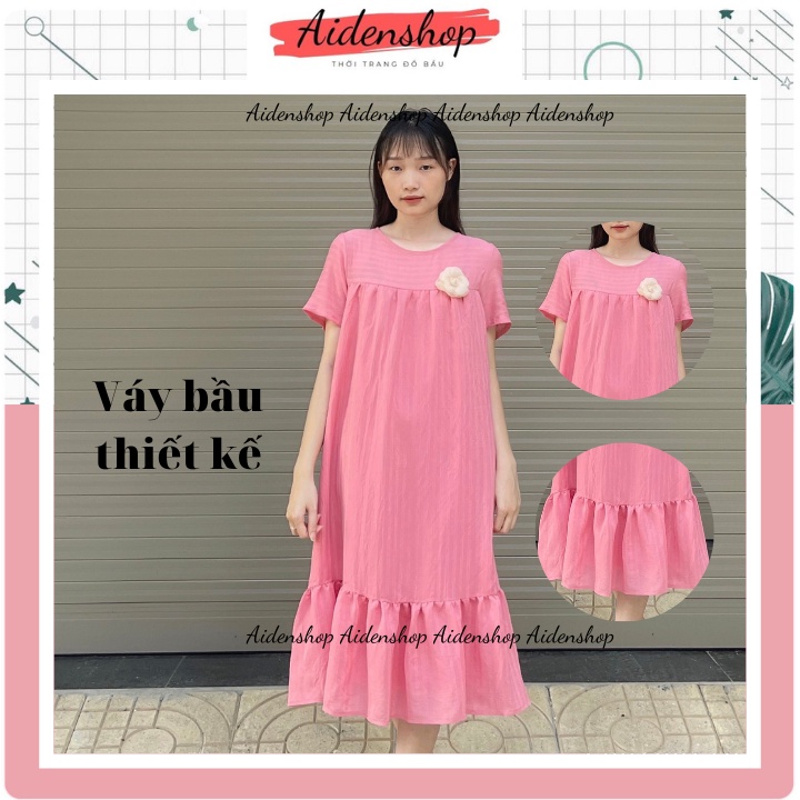 Váy bầu đẹp dự tiệc Aidenshop đầm bầu thiết kế công sở voan lụa cao cấp 2 lớp 45-70kg(ảnh thật,video)
