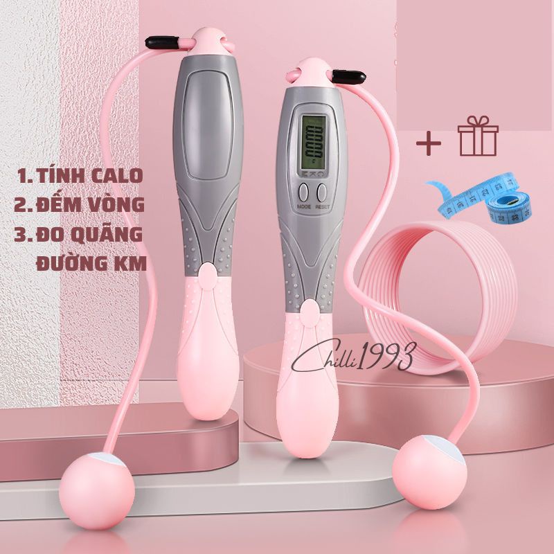 Dây Nhảy Giảm Cân Đếm Số Vòng, Thể Lực, Tính Calo Màn Hình Điện Tử LCD 4 Chức Năng Chilli1993 + Tặng Thước Dây Đo Eo