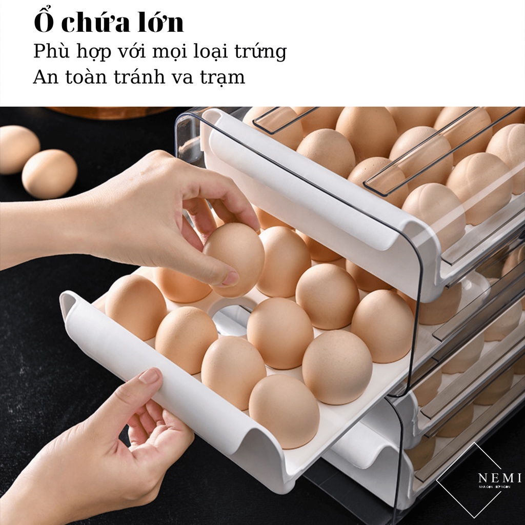 Khay Đựng Trứng Trong Tủ Lạnh NEMI 2 Tầng Vỏ Hộp Ngoài Được Làm Bằng Chất Liệu Nhựa PP Trong Suốt Siêu Bền