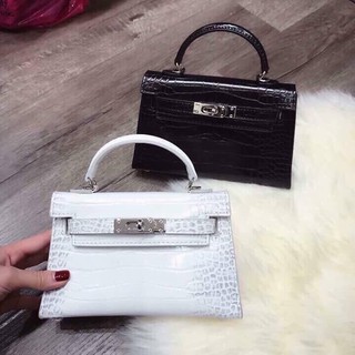 Hm kelly da rắn size mini khoá bạc