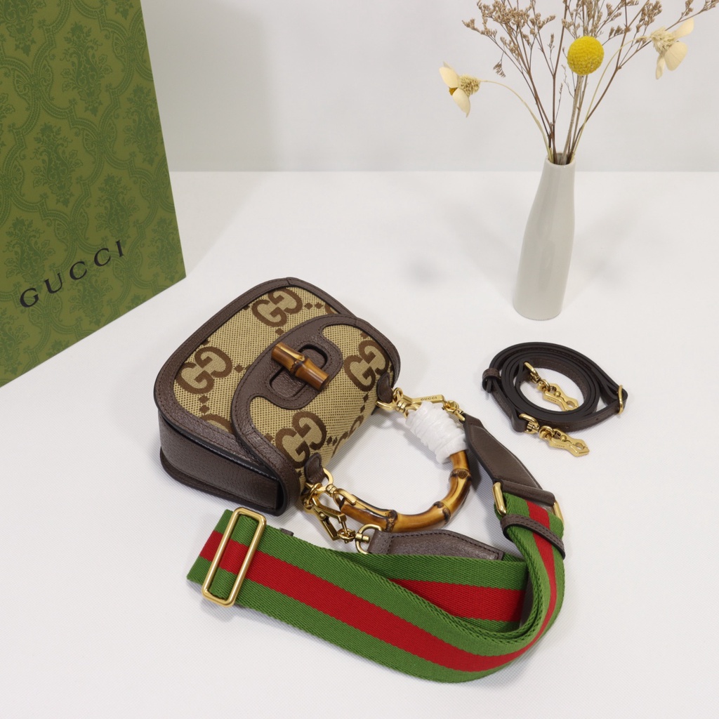 Túi xách quai trúc nữ da thật thời trang cao cấp Gucci GG GC phong cách retro
