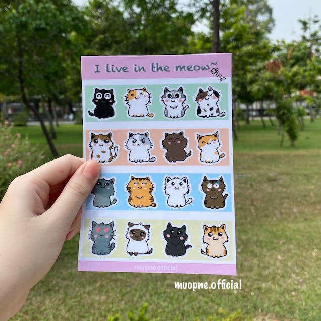 Set sticker 16 con mèo cute chống thấm nước I Live In The Meow