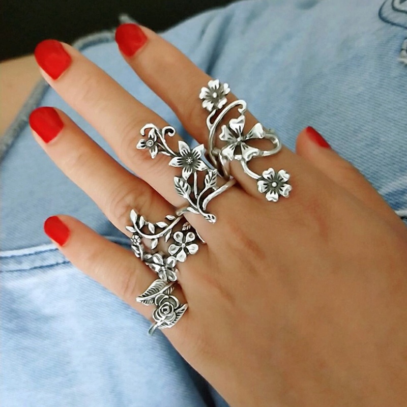 Bộ 4 Nhẫn Đeo Tay Phong Cách Vintage Xinh Xắn