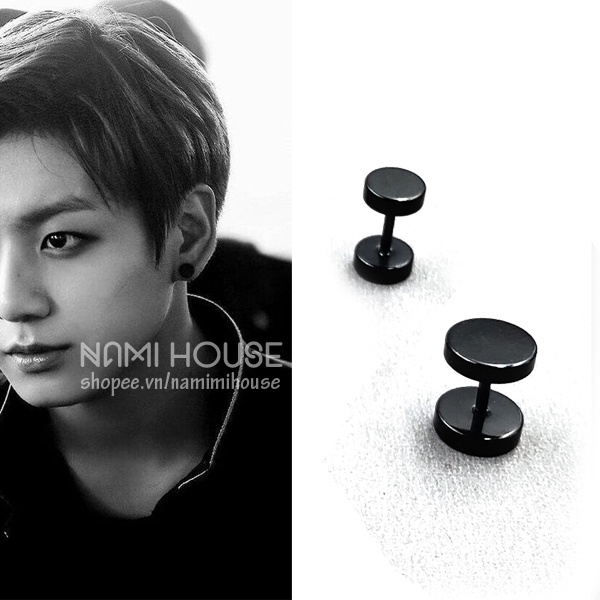 Bông tai nam nữ unisex nút tròn đen quả tạ siêu rẻ đẹp phụ kiện trang sức style hot trend hàn quốc bts idol kpop