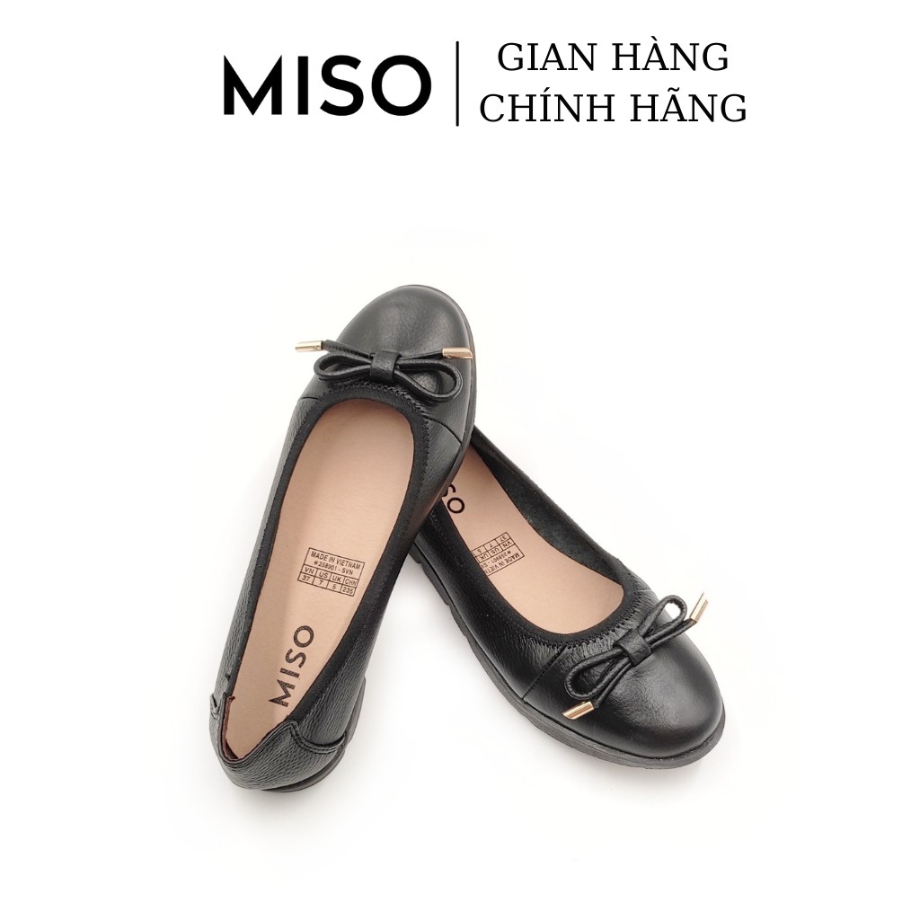 Giày búp bê nữ mũi tròn basic da thật êm chân đế thể thao siêu nhẹ phối nơ Miso M005