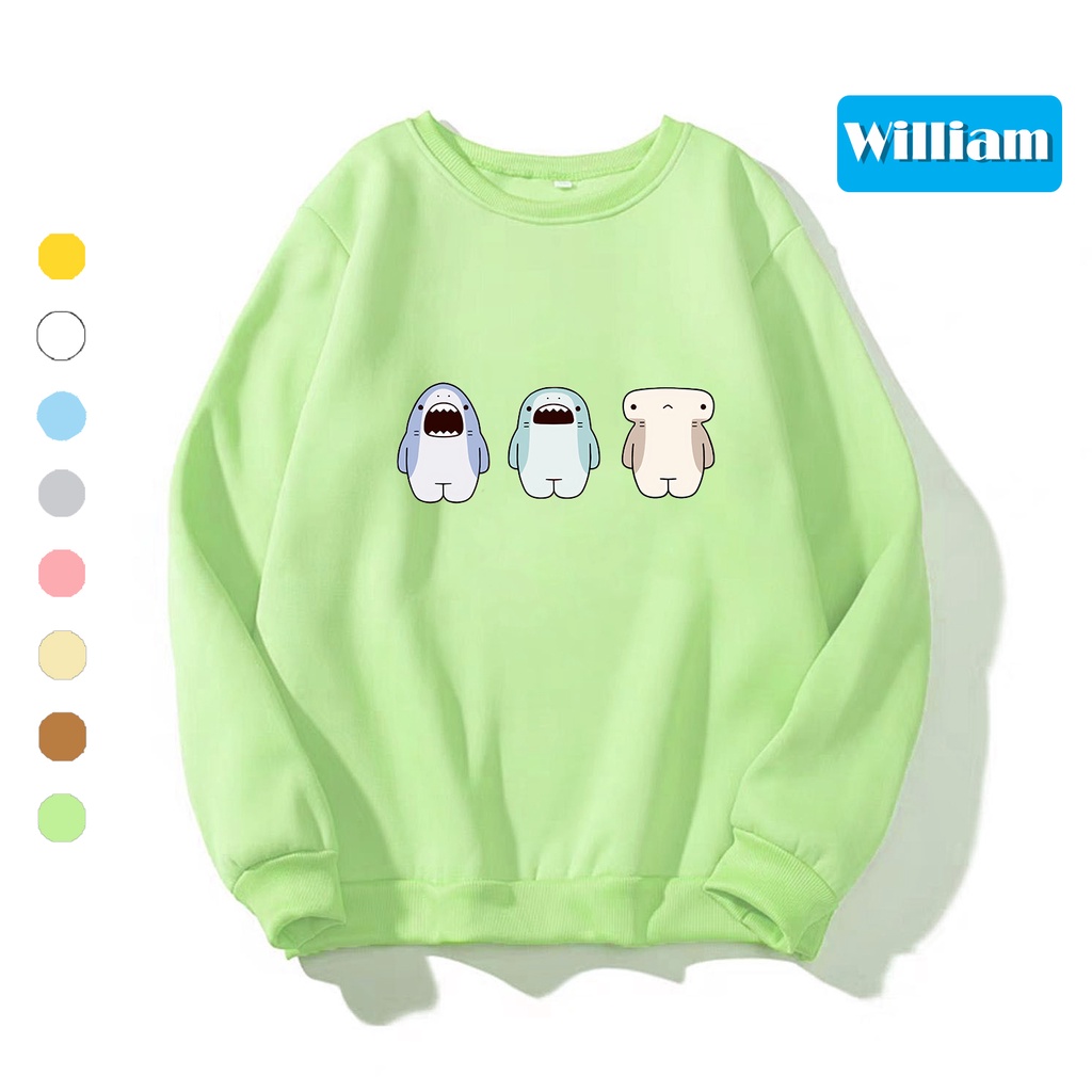 Áo sweater nam nữ in hình Cá Mập dễ thương, chất nỉ dày dặn, hợp làm áo cặp William - DS141
