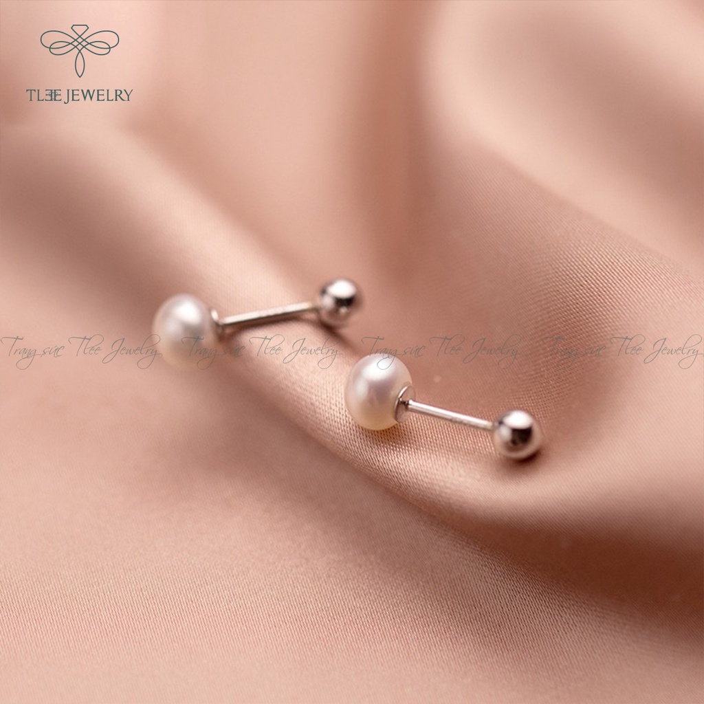 Khuyên tai bạc nữ TLEE ngọc trai nhân tạo chốt bi vặn xinh xắn NCJ B0205