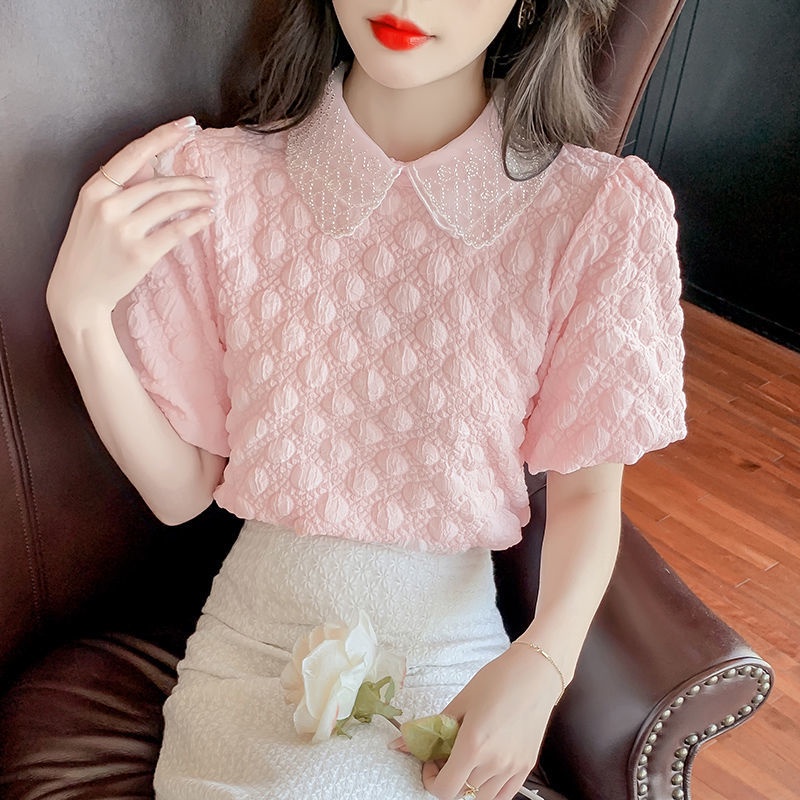 Áo Sơ Mi Cổ Búp Bê Dáng Rộng Phong Cách Hàn Quốc Thời Trang Mùa Hè Mới Cho Nữ