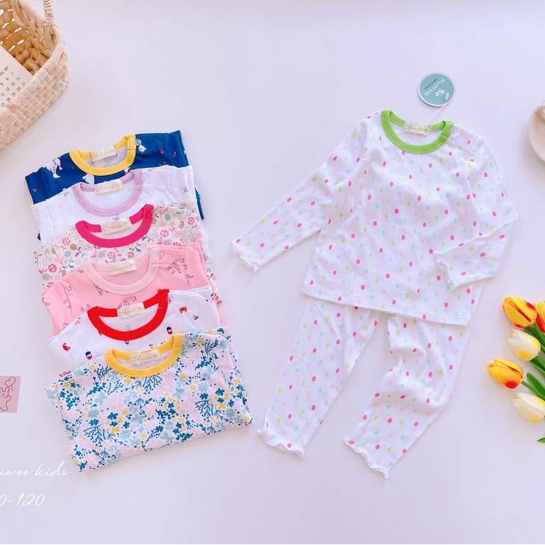 [Bé 7-19kg] Bộ dài tay quần dài viền bèo trước sau, nút cài sau Bozip siêu mềm mịn mát cho bé gái - HÀNG LOẠI 1