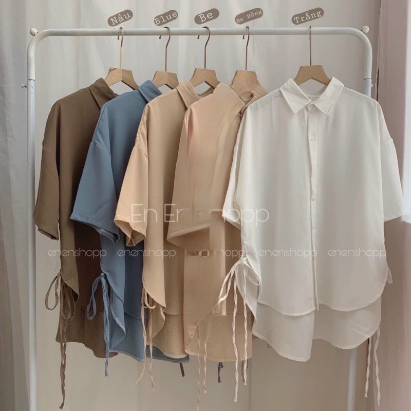 Áo sơ mi đũi lụa NHẬT LINH áo tay lỡ form rộng dáng suông thắt dây 2 bên hông xinh xắn nữ tính - A18
