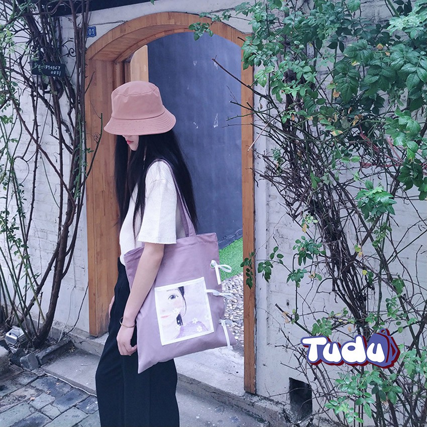 Túi Vải Canvas Tudu, Túi Tote Ulzzang Mẫu Thắt Nơ Đựng Đồ Tiện Dụng CN227