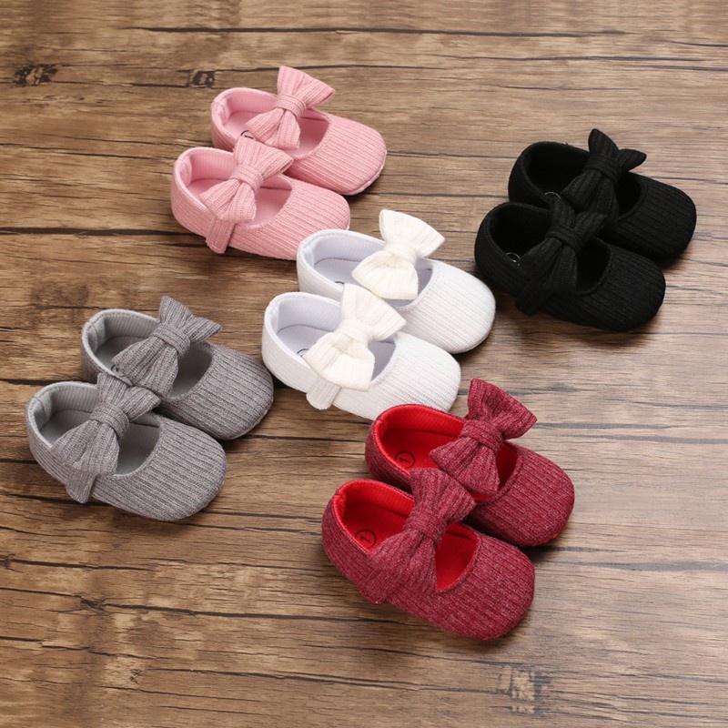 Giày Búp Bê Đế Mềm Chống Trượt Đính Nơ Xinh Xắn Cho Bé Gái 0-18 Tháng Tuổi