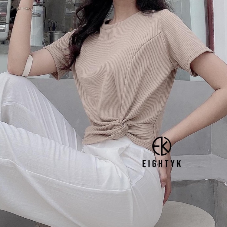 [EIGHTYK] Áo Croptop Tay Ngắn Xoắn Eo
