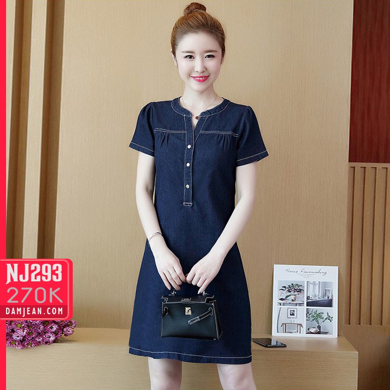 ĐẦM JEAN SUÔNG CỔ TRỤ FORM A - NJ293