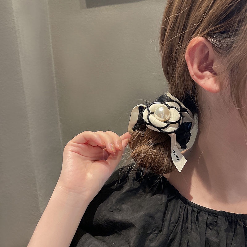 Dây Cột Tóc Cao Su Co Giãn Phối Hoa Trà Cỡ Nhỏ Phong Cách Hàn Quốc Xinh Xắn Cho Nữ