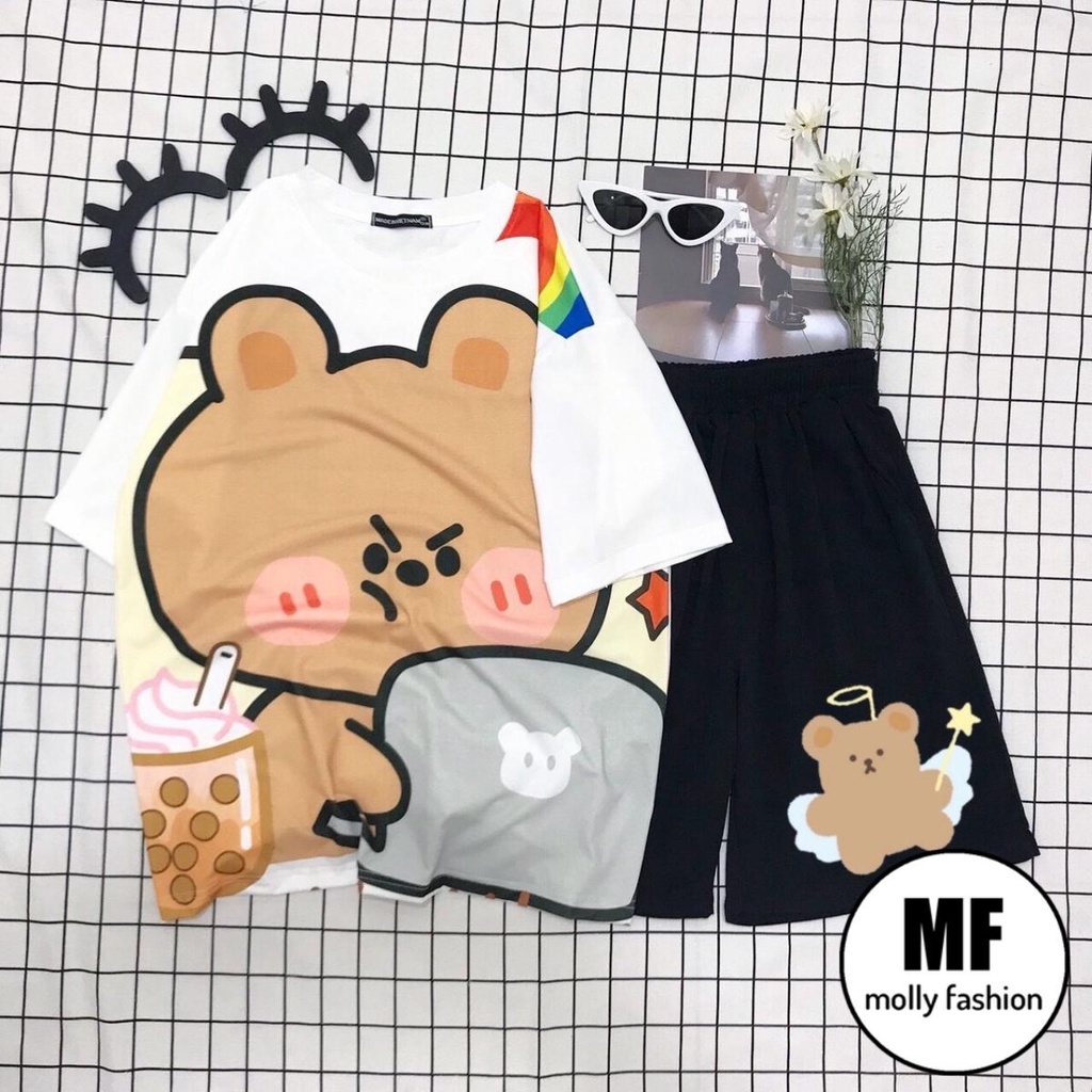 Set đồ bộ hoạt hình ❤️ Bộ mặc nhà Cartoon GẤU WORK form rộng Freesize Molly Fashion