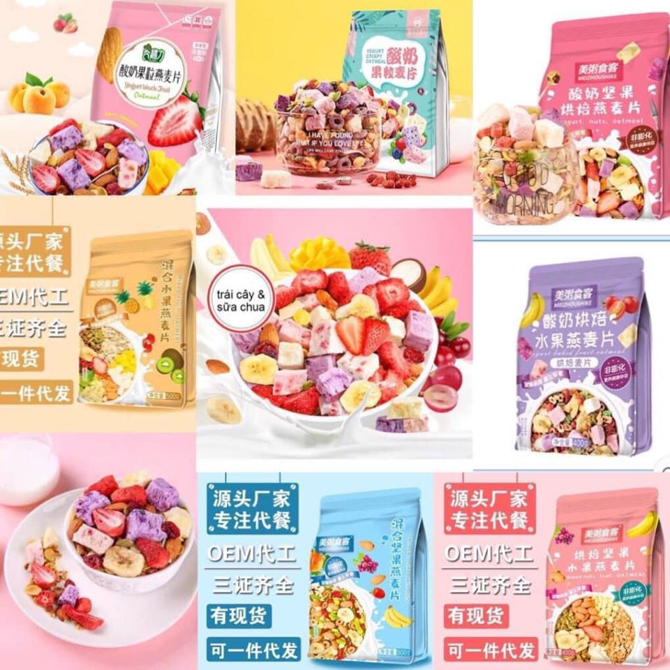 [GÓI HỒNG] Ngũ Cốc Sữa Chua Hoa Quả Trái Cây Sấy Khô Yến Mạch Meizhoushike 400G - Ngũ Cốc Ăn Kiêng Giảm Cân