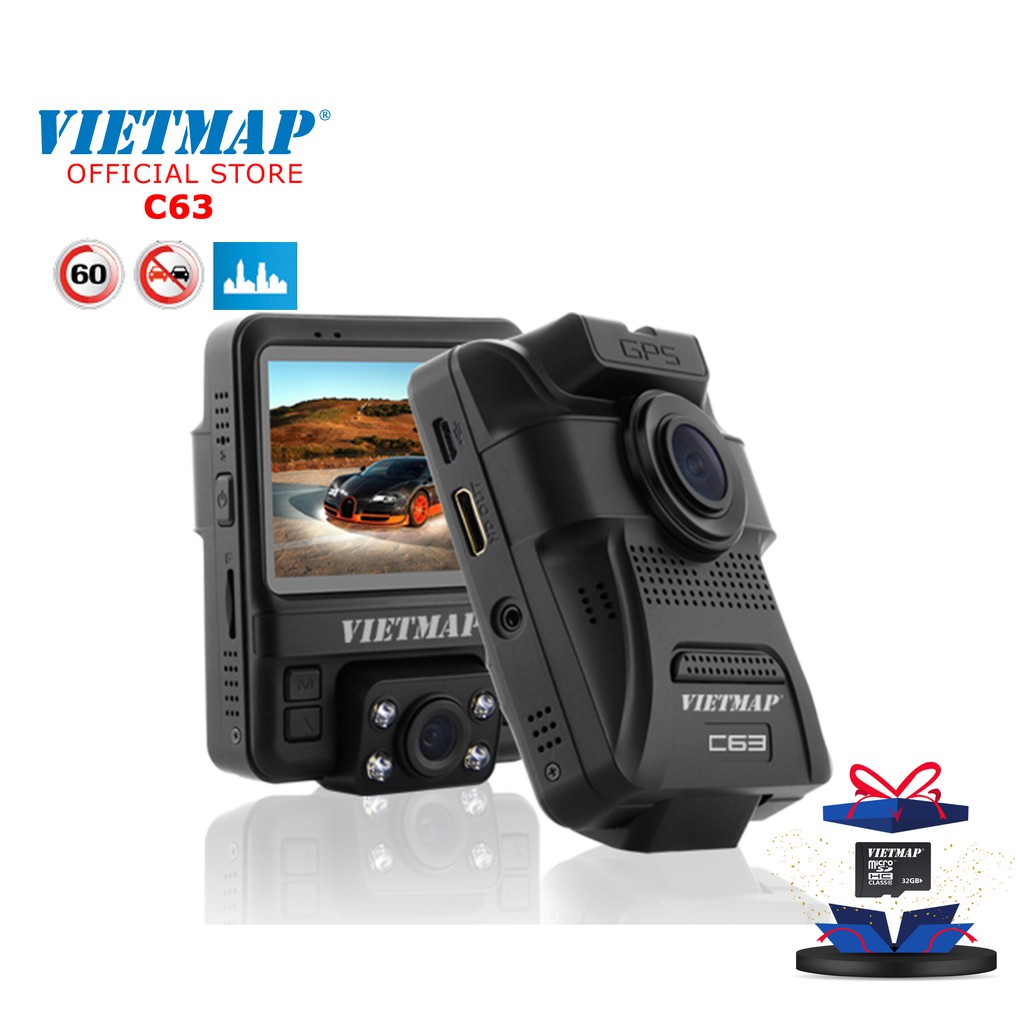 Camera hành trình VietMap C63 Ghi Hình Cùng Lúc Trước & Trong xe