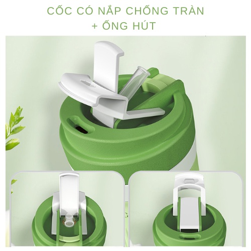 Cốc Uống Coffee KÈM ẢNH THẬT Ly Cốc Thủy Tinh Cao Cấp Bọc Vỏ Nhựa Kèm Nắp Và Ống Hút