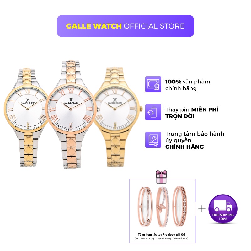 Đồng hồ nữ Daniel Klein Watch DK.1.12558 mặt nhỏ kính cứng chống xước, chống nước, dây thép đeo tay cao cấp chính hãng