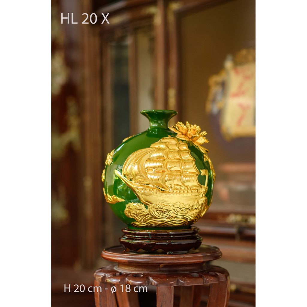 Bình Hút Tài Lộc Thuận Buồm Xuôi Gió Gốm Sứ Bát Tràng Đắp Nổi Vẽ Vàng | BigBuy360 - bigbuy360.vn