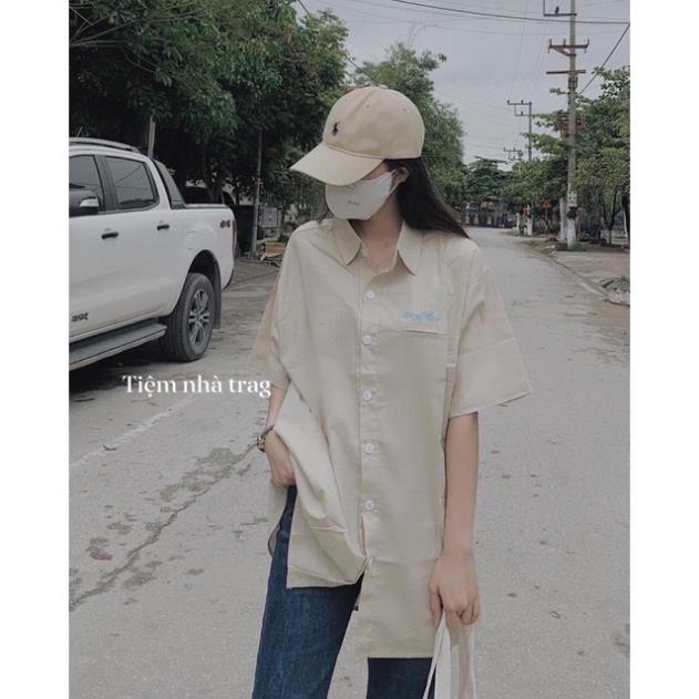 [BIG SALE] Áo Sơ Mi Dáng Rộng Tay Lỡ Kiểu Dáng Hàn Quốc Ulzzang Form Rộng Phong Cách Trẻ Trung Năng Động Thêu Túi Ngực