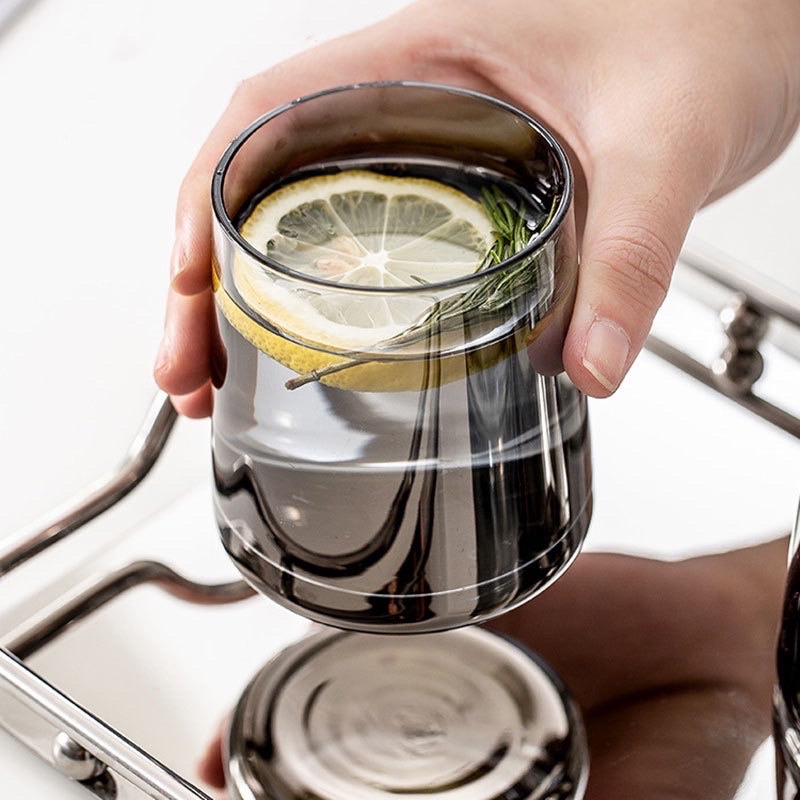 Bộ bình nước thủy tinh màu hổ phách, màu amber, màu trong suốt kèm khay sang trọng