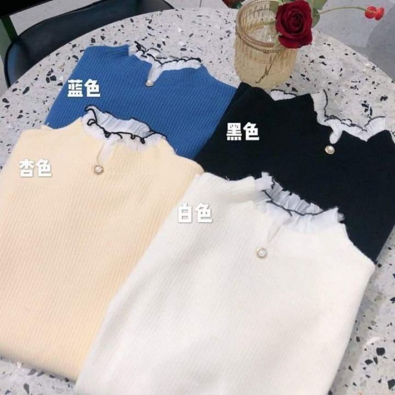 Áo len tăm cổ và tay áo xếp ly