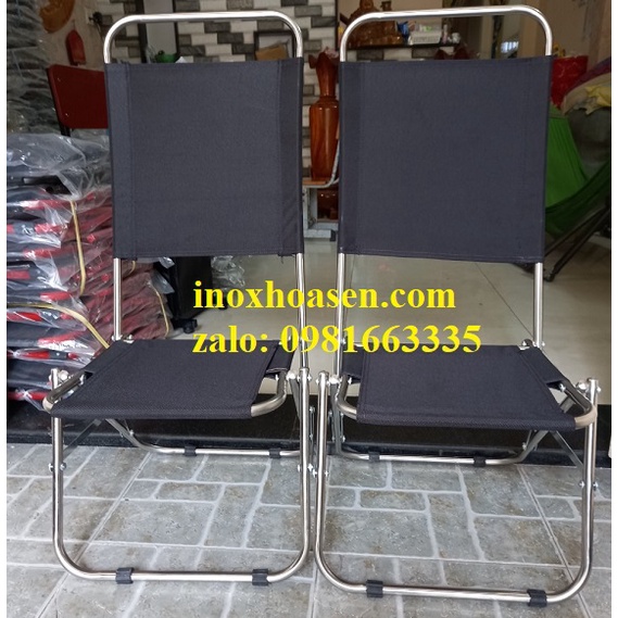 Ghế inox câu cá lưng cao,ghế xếp cafe ngoài trời,ghế vải sịn dày,bền đẹp