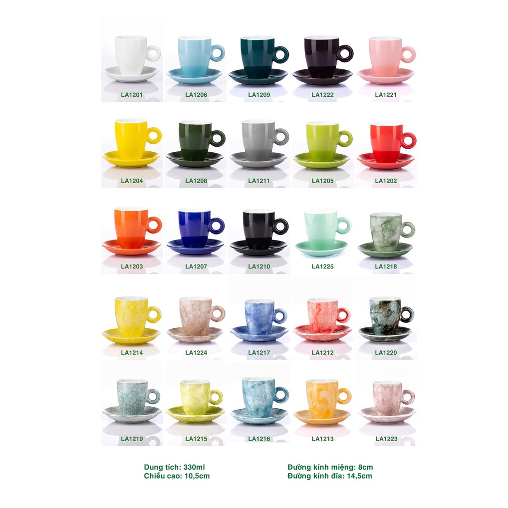 Ly Cà Phê Tách Cafe Latte 330ml Gốm Sứ Bát Tràng Cao Cấp nhiều màu