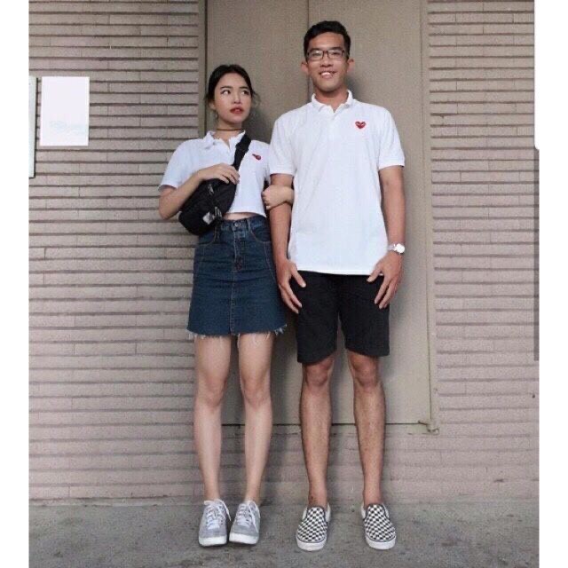 Áo polo cổ bẻ thêu tim đỏ xinh