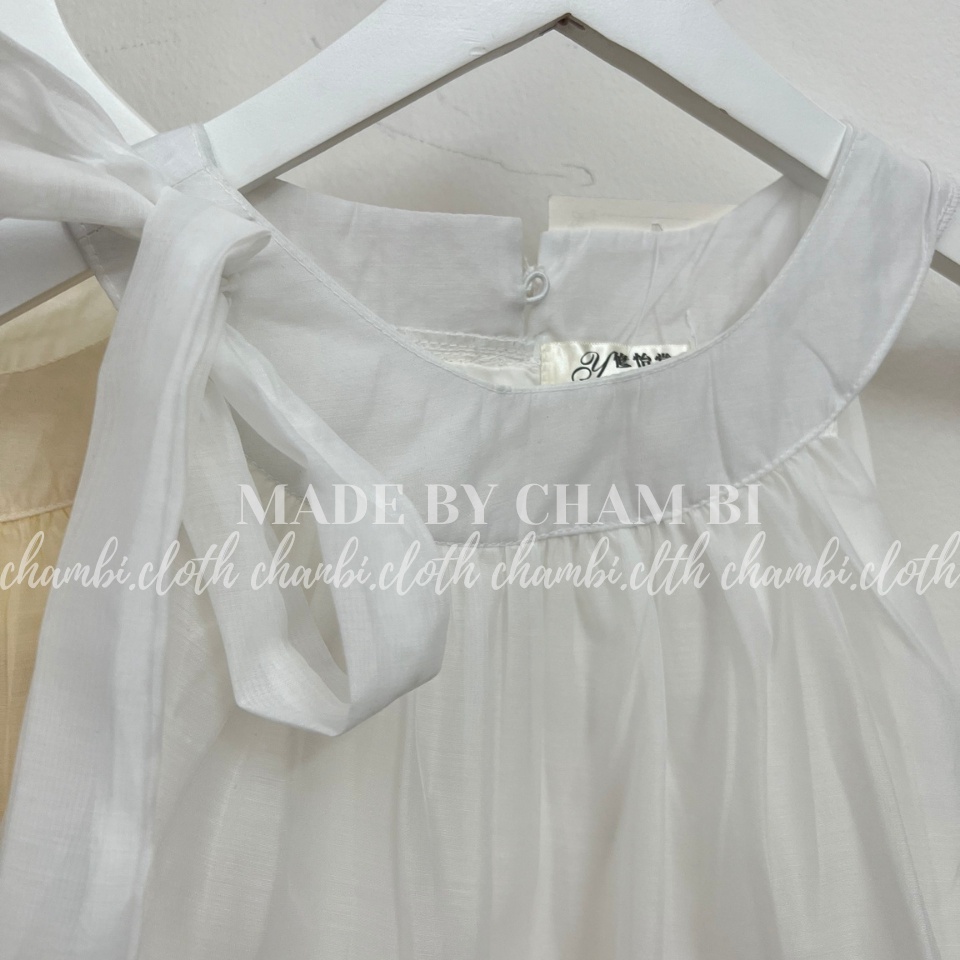 Váy kiểu tiểu thư V.113, Váy tơ cổ yếm thắt nơ dáng babydoll xòe tầng sang chảnh - Thời trang nữ Chấm Bi