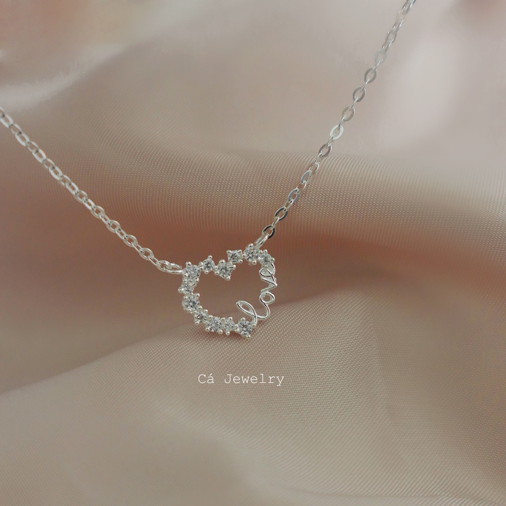 Dây chuyền nữ vòng cổ nữ bạc s925 khung trái tim chữ love đính đá Cá jewelry DC145