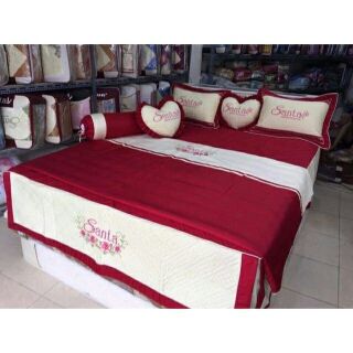 Bộ chăn ga satin 7 món tim tuyệt đẹp