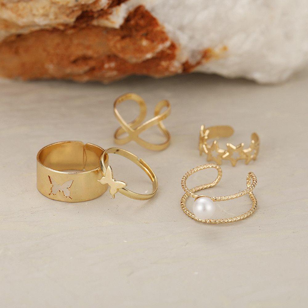 Bộ 5 Nhẫn Phong Cách Giáng Sinh Độc Đáo|Bươm Bướm Hình Học Thời Trang