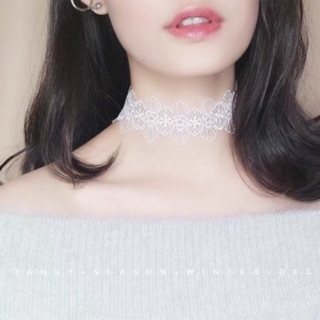 Choker ren trắng dây cột - Vòng cổ dây cột