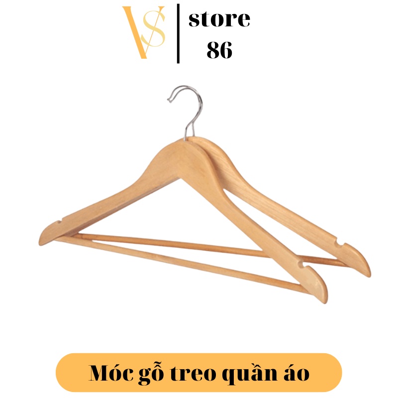 Móc Gỗ Treo Quần Áo, Móc Phơi Đồ Có Thanh Ngang Treo Áo Nam Nữ Tiện Lợi