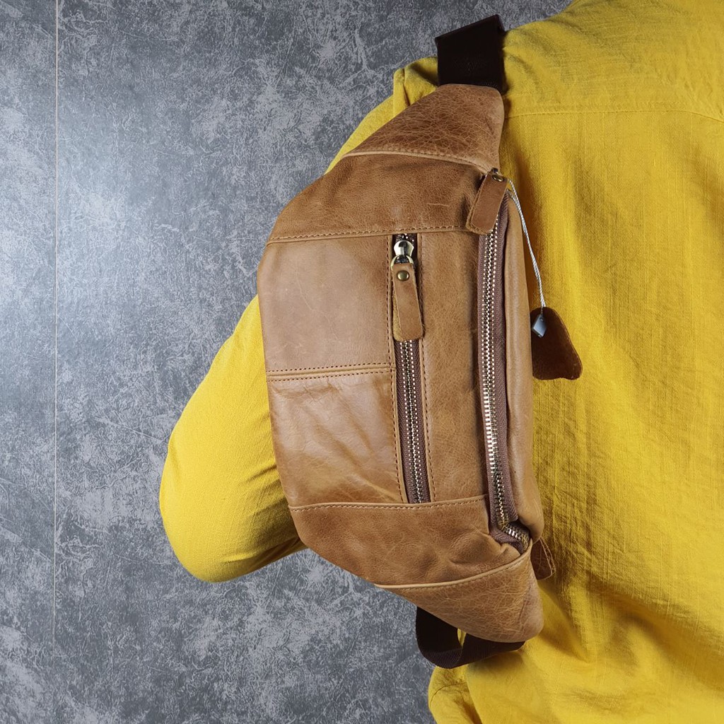 [Da thật] Túi đeo hông nam, túi bao tử da bò thật Crazy horse TD106LEA- 100% da bò thật, BH 3 năm | BigBuy360 - bigbuy360.vn