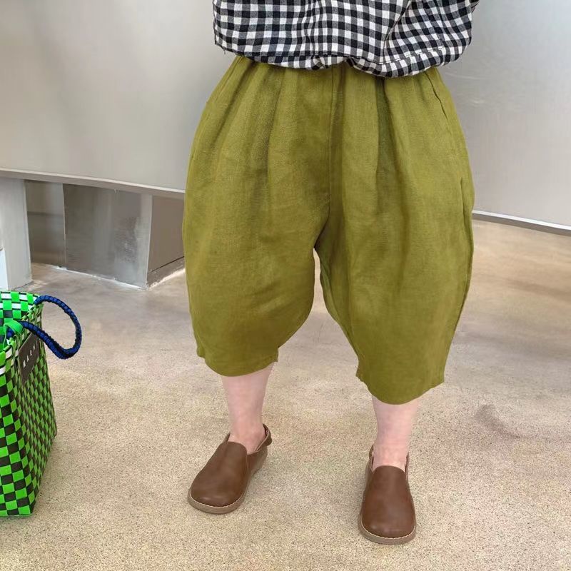 Quần Harem Cotton Lanh Thoáng Khí Phong Cách Nhật Bản Màu Sắc Đơn Giản Thời Trang Mùa Hè Cho Bé Gái 0602