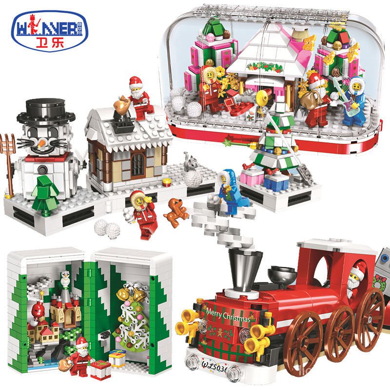 Bộ đồ chơi lắp ráp lego hình hộp nhạc phong cách Giáng Sinh năm mới