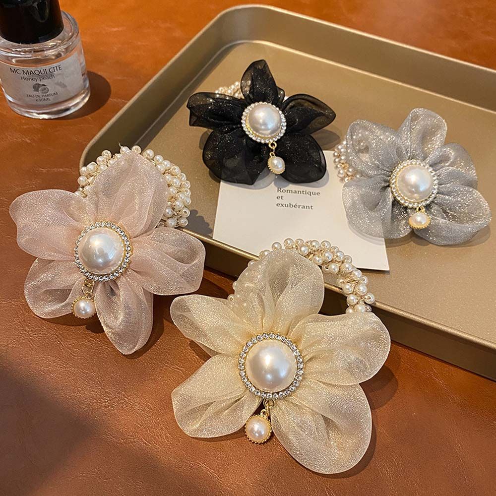 Dây Cột Tóc Lưới Đính Hoa / Ngọc Trai Nhiều Màu Ngọt Ngào Cho Nữ